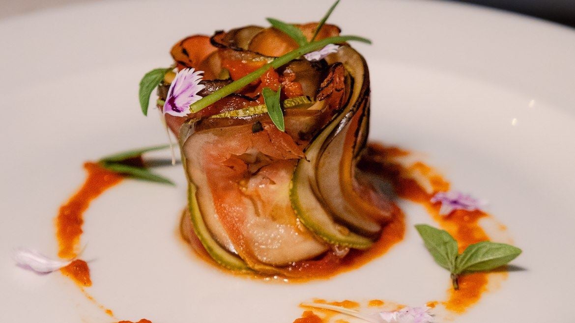 A plate of food on a table