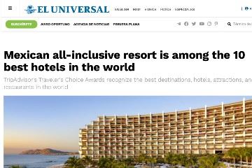 Mexican all-inclusive resort is among the 10 best hotels in the world